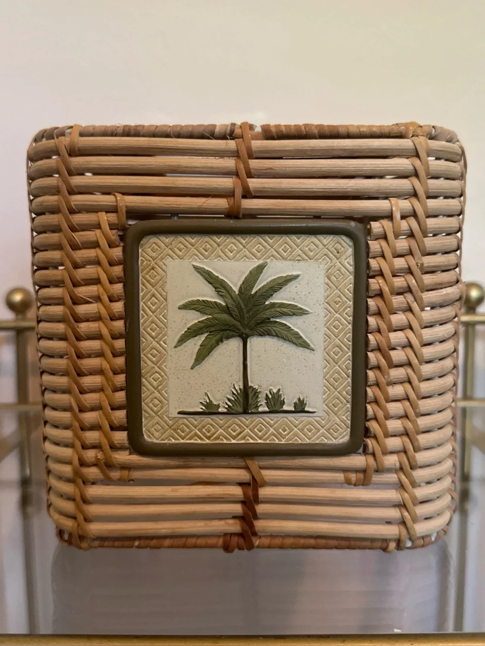 Beth Yarbrough West Palm Tissue Box Cover Wicker Rattan Palm Tree Coastal Decor